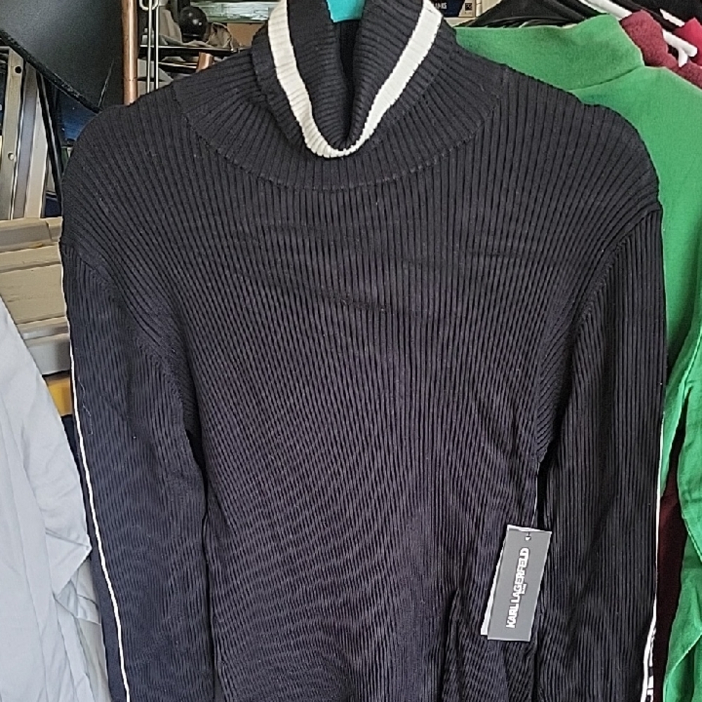 KARL LAGERFELD Black and White Turtleneck Sweater